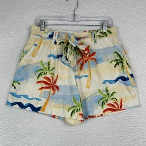 C&C California Linen Blend Shorts Belted Tropical Beach Palm Women’s 8 - Picture 1 of 10