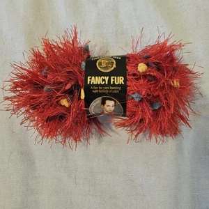 1 Skein Lion Brand Fancy Fur Super Bulky Rainbow Red Eyelash Yarn Discontinued - Picture 1 of 6
