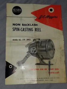 Vintage JC Higgins Sears Roebuck Reel manual for fishing reel no,779-39951 - Picture 1 of 3