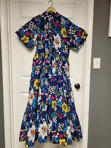 Abbigliamento Heritage fatto a mano donna 2XL blu abito lungo floreale con maniche corte - Foto 1 di 7