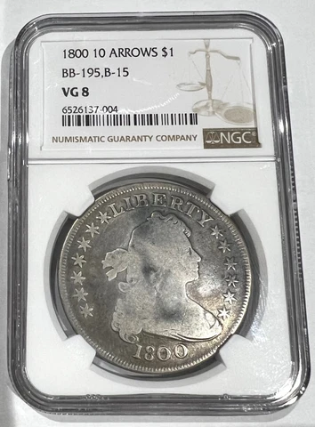 1800- US - Draped Bust Silver Dollar - NGC Graded - 10 Arrows Cover