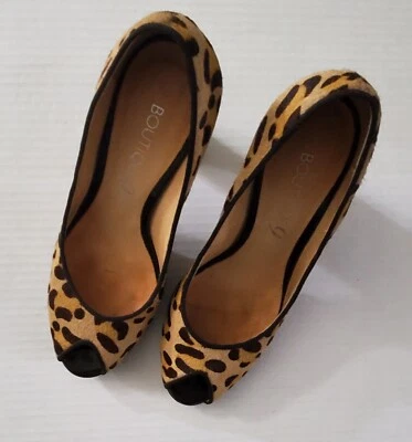 Boutique 9 Leopard Hair Animal Print Open Toe Heels Chocolate Brown Size 8 - Image 1 of 4