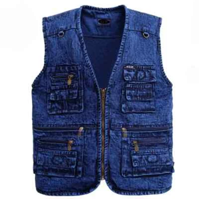 Men's vest Outerwear Denim Waistcoat Deep Blue Color Plus Size Sleeveless ... - Photo 1/4