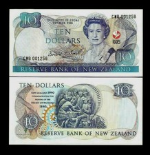 NEW ZEALAND 10 DOLLARS P176 1990 QUEEN COMMEMORATIVE LOW # UNC MONEY BANK NOTE