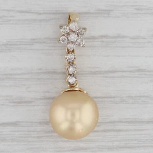 0.22ctw Diamante Cultivada Dorado Colgante de Perla 14k Oro Amarillo Viaje Gota - Imagen 1 de 5