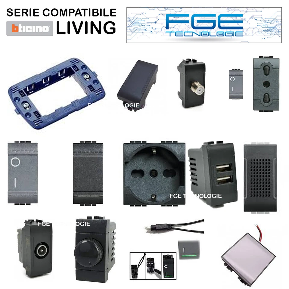 SERIE BTICINO FRUTTI LIVING INTERNATIONAL COMPATIBILE PRESA SCHUKO PULSANTE USB  - Immagine 1 di 1
