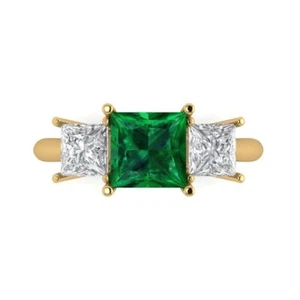 2.5 cttw Princess-Cut Simulated Emerald 3 Stone Engagement Ring 14K Yellow Gold - Picture 1 of 11