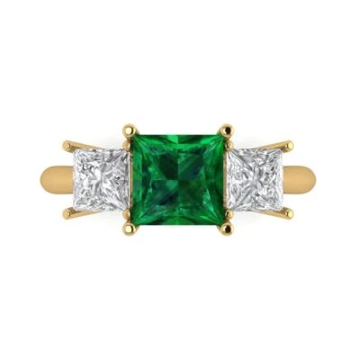 2.5 cttw Princess-Cut Simulated Emerald 3 Stone Engagement Ring 14K Yellow Gold - Image 1 of 4