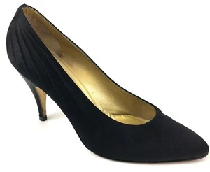 Gucci Vintage Green label Black Velvet Satin Pumps Ruched Heels Size 40 US 9 - Picture 1 of 12