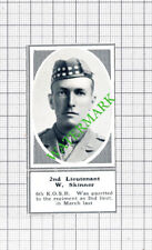 2nd Lt W Skinner 6th KOSB King's Own Scottish WW1 - c.1918 SMALL Cutting