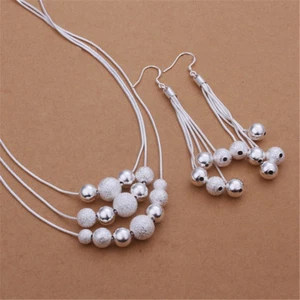 925 Silver Earring Necklace Jewelry set Fashion nice cute wedding Pretty women - Picture 1 of 1
