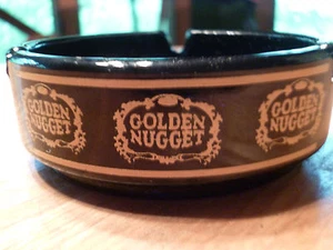 Vintage GOLDEN NUGGET Casino Ashtray Vegas Black Glass Gold Raised Print MINT! - Picture 1 of 4