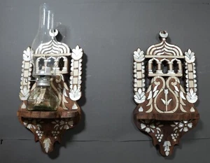 Antique Islamic Moorish Inlaid Mother of Pearl Wall Brackets Shelves Handmade - Picture 1 of 6
