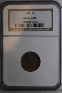 1901 .01  NGC  MS63 RB  Indian Head Cent, Indian Small Cent - Picture 1 of 2