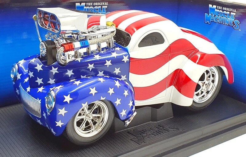 Muscle Machines 1/18 Scale Model 71166 - 1941 Willys Coupe - USA Flag - Image 1 of 4