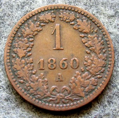 AUSTRIA Franz Joseph I 1860 A 1 KREUZER, Double-Headed Eagle COPPER km# 2186 - Image 1 of 4