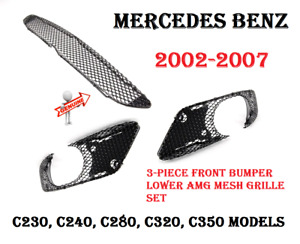 Front Bumper Lower 3 Piece AMG Mesh Grile Set For Mercedes W203 C230 C280 C320