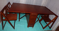 VTG 1960s Romanian MCM Wooden Drop Leaf Table 4 Folding Chairs Stowaway Hideaway