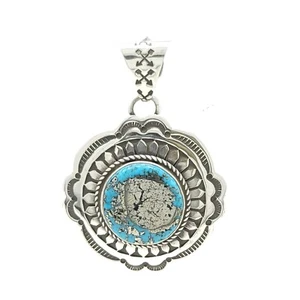 Adrian Reeves langer Navajo Sterlingsilber Concho Stil Anhänger Türkis Pyrit - Bild 1 von 8
