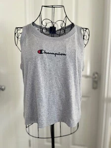 Women's - Grey Champion Sleeveless Vest Top with Logo on the Front - Large - Picture 1 of 11