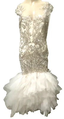 MARCHESA Couture Runway Bead Embroidered Tulle Long Wedding Gown Ivory Dress 8 - Image 1 of 4