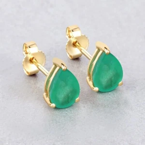 1.30 Carat Genuine Zambian Emerald 10K Yellow Gold Earrings Stud Earrings - Picture 1 of 6