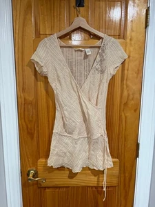 Vintage Freshwear Boho Cottagecore Embroidered Wrap Tunic Top Cream Cotton S or - Picture 1 of 6
