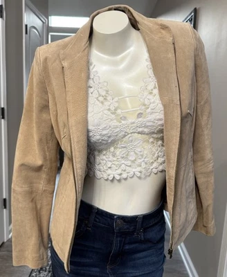 Relativity女式小号拉链100%皮革浅棕褐色夹克口袋 — 第 1/4 张图片