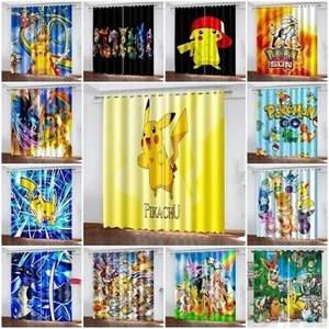 Kids Pokemon Pikachu Thick Thermal Blackout Curtains Eyelet Ring Top Drapes Gift - Picture 1 of 99