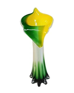 Vintage Hand Blown Jack in the Pulpit Art Glass Vase Yellow Green Calla Lily 12" - Picture 1 of 9