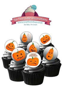 Cake Toppers Halloween ANGRY PUMPKIN 24 Precut Edible Wafer Paper Decorations - Picture 1 of 9