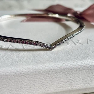 Pandora - Wishbone CZ Pave Bangle Bracelet - Size 2 With Box - Picture 1 of 6