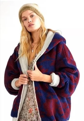 Free People Jacket Large Canyon Moon Sherpa Chunky Fur Floral Zip Hoodie NWT - Image 1 of 4