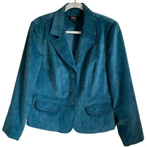 Tribal Velvet Blazer Jacket Size 14 Teal Lined Pocket Detail Colorful - Picture 1 of 8