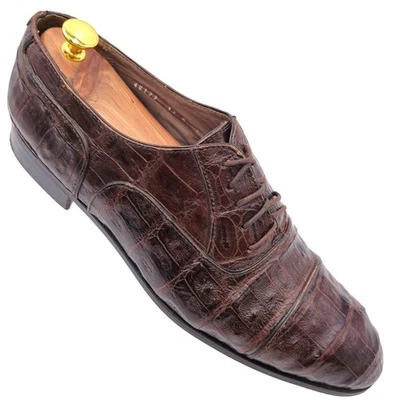 Vintage Crocodile Bruno Magli Italy Mens 13M Brown Dress Shoes Luxury Oxfords - Image 1 of 4