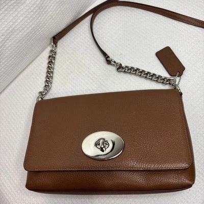 Sillín Bandolera Coach Pebble Leather Crosstown 53083 Marrón/Plateado Turnlock Foto 1 de 4