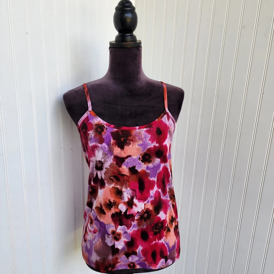 Clear Sky Multicolor Floral Adjustable Spagetti Strap Tank Top Stretch Size M - Image 1 of 4