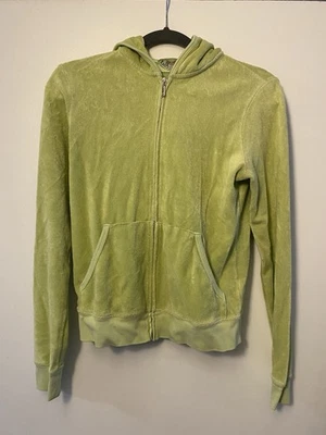 Juicy Couture Velour Hoodie Track Jacket Green Zip Up Size L Y2K Vintage Logo - Image 1 of 4