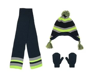 Capelli New York Boys Solid Stripes Knit Earflap Hat, Scarf, and Mittens Set,S/M - Picture 1 of 1