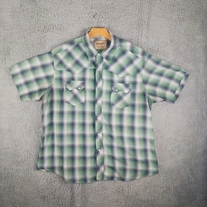 Camisa a Presión Wrangler Perla Para Hombres Grande Verde A Cuadros Western Manga Corta Vaquero - Imagen 1 de 8