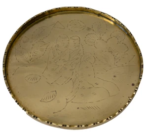 Antique Solid Brass Chinese Tray Hand Engraved Scene 17cm dia - Picture 1 of 4