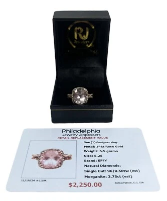 Anillo de morganita Effy con detalles de diamantes - oro rosa de 14 quilates, natural Foto 1 de 4