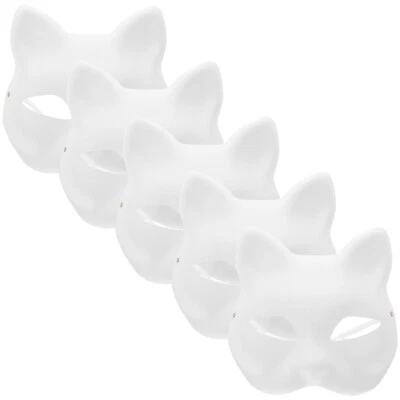  5 Pcs Half Face Cat Mask Blank Party Kitsune Masks to Paint - Image 1 of 4