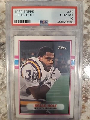 1989 Topps #82 Issiac Holt Gem Mint PSA 10 Minnesota Vikings Low Pop4! - Image 1 of 2