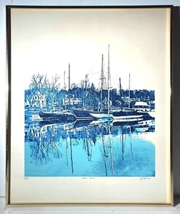 LISTED AMERICAN RICHARD EHRLICH SIGNED LIMITED EDITION SILKSCREEN "MAINE BOATS" - Picture 1 of 11