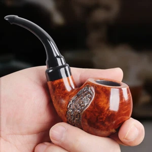 Klassische Bruyere Tabakpfeife Handgemachte Massivholz Gebogene Griff Pipes - Bild 1 von 10