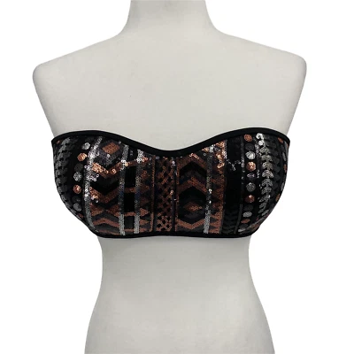 OVS Venezia Strapless Tube Top Womens XS/Small Black Gold Sequin Disco Core - Image 1 of 4