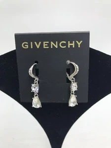 $42 Givenchy silver tone double drop clear crystal teardrop  earrings GJ100 - Imagen 1 de 6