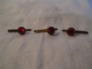Vintage brass tone ruby red glass dome collar stays, cufflinks - Picture 1 of 4