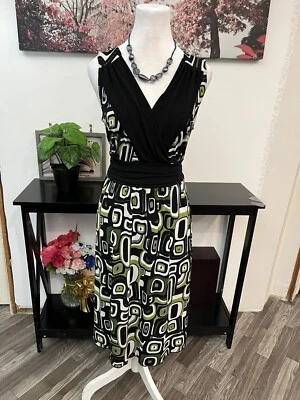Vestido New Directions para mujer línea A cuello en V talla L geométrico sin mangas atado trasero Foto 1 de 4